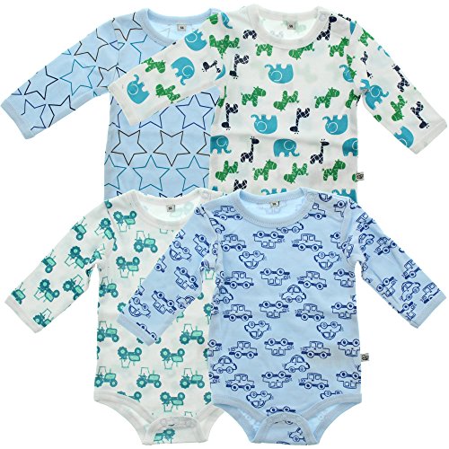 Pippi Baby Boys Body Long Sleeve AO Printed 4 Pack Polo Shirt, Light Blue, 92 cm