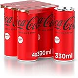 Coca-Cola Zero Zuccheri – 4 Lattine da 330 ml, Tutto il Gusto della Formula Coca-Cola Senza Calorie, Lattina 100% riciclabile