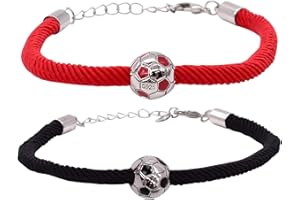 APDDHJ 2PCS Football Bracelet Braided Teens Soccer Bracelet, World Cup Fan Fashion Bracelet,Boys and Teenagers Knitted Bracelet Charm Football Adjustable Bracelet