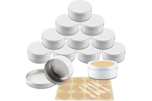 YANCAER 10 pezzi Barattoli di alluminio 150ml Bianco - D83mm x H34mm Scatola Rotonda in Alluminio con Tappo a Vite Contenitori in Metallo per Lozione Crema Maschera Mini Candela
