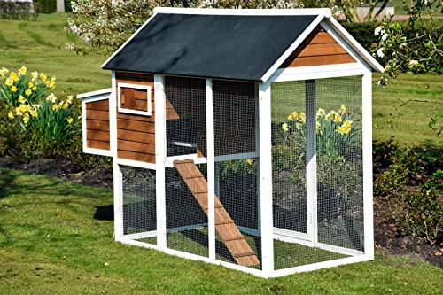 dobar 23034FSC Großer dekorativer Hühnerstall oder Kleintierstall XL mit Freigehege und 3er-Legebox, 180 x 90 x 145 cm, weiß-braun-schwarz - 3