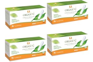 Organyc, Tampones de Algodón Certificado 100% Biológico para Sangrado Muy Abundante - 4 paquetes x 16 unidades (Total 64 unidades)