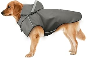Dog Raincoats Waterproof Coat for Large Dogs, Ayaseen Soft Lightweight Hooded Rain Coats with Leash Hole/Reflective Strip, Adjustable Dog Rain Coat with Hoodie Raincoats for Walking (Gray, L)