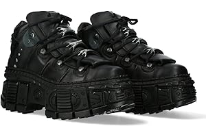 NEW ROCK Buty Unisex Podeszwa z koronką TANK Kolor Czarny Skóra/Unisex Black Boots Leather Shoelaces M.WALL106-S12