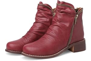 CRETUAO Damskie botki na grubym obcasie, wygodne, okrągłe noski, botki na zamek błyskawiczny z boku, zimowe botki, skórzane buty w stylu vintage, eleganckie buty