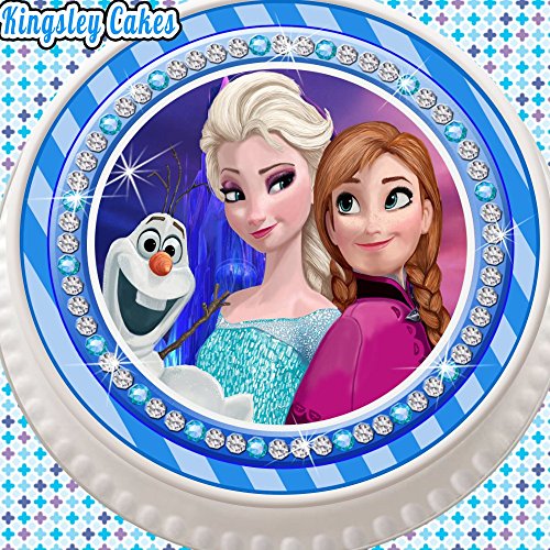 vorgeschnittenen Essbarer Zuckerguss Cake Topper, 19,1 cm rund Frozen Anna Elsa und Olaf