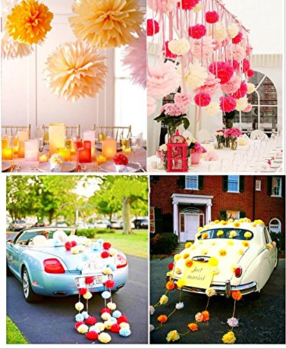 JZK® 10 x 25 cm durchmesser, Papier hängende Blume Seidenpapier Bälle Kugeln Pom Pom Poms Pompom Pompoms Pompon Pompons, Dekorationen Zubehör für Hochzeit Geburtstag Baby Dusche heilige Kommunion Graduierung Taufe Party Liefert Weihnachten Halloween Schlafzimmer etc., Orange - 4