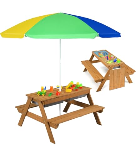 Mobilier de jardin - FUN HOUSE - Table pique-nique en bois H.53 x L.95 x P.100 cm - Montage facile ! - Jeux - Jouets