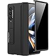 Miimall for Samsung Galaxy Z Fold 4 Case with Hinge Protection, Built-in Privacy Screen Protector, Kickstand, Magnetic Case, PC Silicone Anti-Drop Anti-Spy Hinge Cover for Z Fold 4 - Black