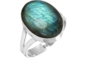 JEWELOPORIUM 925 Sterling Silber Handgemacht Ring for Frau 12 x 16 Oval Edelstein Boho Silber Schmuck for Gift (99029_R)