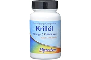 PHYTOCHEM KRILL-ÖL | hochdosierte Kapseln mit Omega 3 Fettsäuren und Astaxanthin aus Krill-Öl | 60 Kapseln mit je 500 mg Krillöl | Premium Qualität aus Deutschland