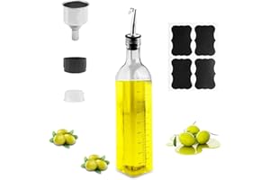 Gvolatee aceitera antigoteo cristal 500ml, dispensador de aceite y vinagre con Vertidor, Embudo de acero inoxidable, Tapa Antiincrustante, botella aceite de oliva para Cocina, Ensalada, Barbacoa