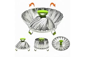 TJVNM Steamer Basket - 7.09" to 11.02" Stainless Steel Vegetable Steamer Basket for Cooking Veggies/Fish Seafood/Boiled Eggs with Safety Tool,Adjustable Sizes to fit Various Pots