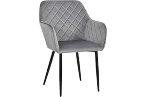 ‎DUHOME Duhome Esszimmerstuhl Wohnzimmerstuhl Sitzfläche aus Samt Küchenstuhl mit Armlehnen, Metallbeine, Grau