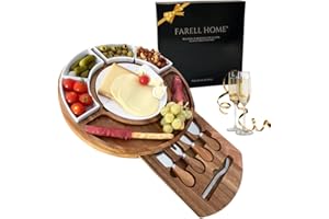 Farell Home® - Tagliere di formaggi e salumi, in legno d'acacia, vassoi completo per aperitivo, idee regalo.(Rotondo)
