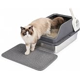 Nobleza Stainless Steel Cat Litter Box with High Wall, Anti-Splash Design, Complete Kit with Honeycomb Mat and Shovel, 61 x 4