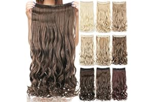 IMISSU Długie naturalne grube włosy kręcone przypinane na syntetyczne doczepiane treski dla kobiet (28 cale, Jasny Mieszany Brąz)