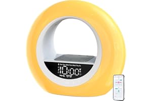 KRUILAN Lichtwecker Tageslichtwecker mit APP-Steuerung, Sonnenaufgang & Sonnenuntergang Simulation, FM-Radio, 7 Naturgeräusche, 2 Alarme, Snooze-Funktion, 16 Farben, Ideal für sanftes Aufwachen & Einschlafen