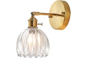 DLGLOLIN Applique Murale Fleur Vintage Laiton Doré et Verre avec Interrupteur Lampe Murale Vintage E27 Luminaire Murale pour Salle de Bain Chambre Salon Cuisine