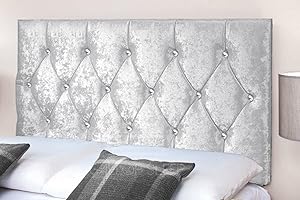 Gallop Sleep Diamond Cut Crush Velvet Headboard for Divan Bed | Bedroom Furniture (king Size 5 FEET, Height 20 INCHES, Silver)