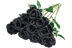 Nubry Artificial Silk Rose Flower Single Stem Lifelike Fake Rose for Wedding Bouquet Floral Arrangements Home Party Centerpiece Decoration, 10pcs (Black)