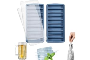 LessMo 2 Piezas Bandejas para hielo,10palitos, Bandeja Hielo de Silicona Fácil Liberación, Bandejas de hielo de silicona con tapas, Certificado LFGB sin BPA, para Whisky Cócteles Agua Cola