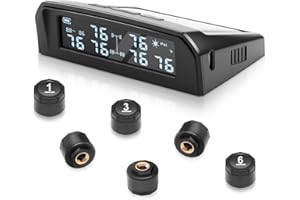 Avutrel TPMS - Sistema de monitorización de la presión de los neumáticos con carga solar y USB con 6 sensores de presión de neumáticos, 5 modos de alarma, apto para coche, camión, caravana de 0 a 9,9