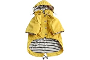 MOREZI Chubasquero para Perros con Cremallera y Botones Reflectantes, Resistente al Viento y a la Lluvia, cordón Ajustable, Capucha Desmontable-Amarillo-S
