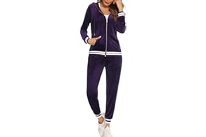 ENJYAM Survêtement Ensemble Velours Femme à Capuche Zippés Sportswear en Velours Sweat à Manche Longue Pantalon pour Jogging Tennis Gym Yoga Vêtements de Fitness