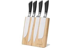 Navaris Bloc à Couteaux magnétique - Bloc aimanté 23 x 22,5 cm en Bois de Bambou - Range Couteau de Cuisine Vide - Support Vertical avec Aimant