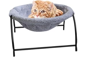 Buyter Lit pour Animaux Hamac pour Chat sur Pied, surélevé et surélevable Lit pour Chien Structure Stable Détachable Excellente respirabilité Assemblage Facile (Gris, Hiver)