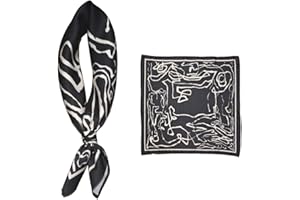 GIMIRO Foulard en Imitation Soie 53 x 53cm pour Homme Écharpes Carré ÉlégantVintage Floral Wave Dot Stripe