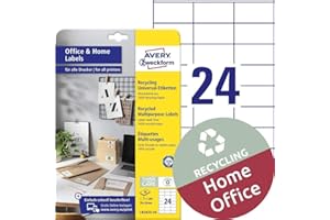 AVERY Zweckform LR3475-10 - Etichette riciclate (240 adesivi, 70 x 36 mm su formato A4, 100% carta riciclata, etichette per indirizzi stampabili, etichette adesive), 10 fogli, colore: Bianco naturale