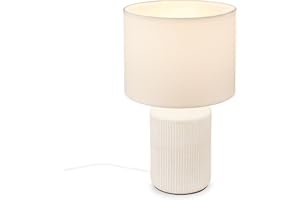 BRILONER- Lámpara de Mesa con Pantalla de Tela, Interruptor por Cable, Base de Cerámica, Lampara de Escritorio, Lampara de Lectura, Lámpara de Mesa, Lamparas de Mesita de Noche, 22x37,5 cm, Blanco