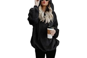 iWoo Hoodie Damen Kapuzenpullover Teddy-Fleece Pullover Herbst Winter Warm Oberteil Langarm Einfarbig Casual Sweatshirt