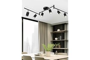 GeyouLux Plafonnier 6 Spots LED Noir Moderne Luminaire Plafonnier LED Orientable Aluminium Luminaires Intérieur Acrylique Éclairage de Plafond Spot Pivotant Avec Douille GU10 Pour Salon(Sans Ampoule)