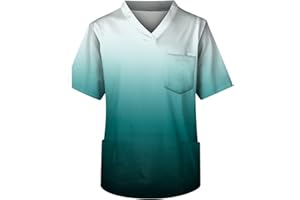 ZHENDEGL Kasack Herren Medizinische Arbeit Kurze äRmel T-Shirt Mode V-Ausschnitt Solide Farbe Farbverlauf Medizinische Berufsbekleidung Top Brusttasche Krankenschwester Top Gut