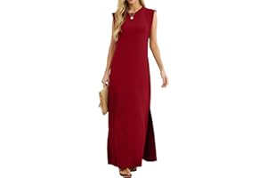 GRECERELLE Womens Summer Maxi Dress Casual Shirt Dresses Elegant Styles Basic Sleeveless Maxi Dresses for Women UK with Split and Pockets
