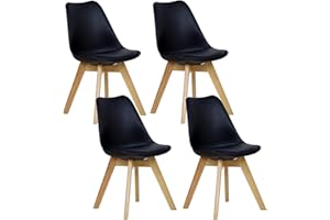 WOLTU Lot de 4 Chaises de Salle à Manger Style Scandinave, Rétro Rembourrée Chaise de Cuisine et de Bureau avec Pieds en Bois de Hêtre Massif, Noir BH29sz-4