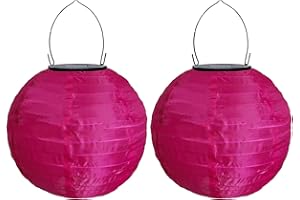 Yeehliny Solar Lampions Außen Wetterfest Solar LED Laterne Wasserdicht Nylon Garten Laterne Solarlaterne für außen Hängend Solarlampiongs Runder Lampenschirm Garten Deko Außendeko (20cm/2PCS/Pink#)