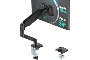 WALI Single Monitor Arm for 17-34 inch Screens, Ergonomic Gas Spring Monitor Arm Desk Mount up to 12 kg, Adjustable Computer Monitors Stand with Clamp and Grommet Base, VESA 75/100mm (GSMP001N), Black