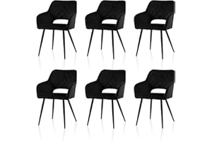 ‎TUKAILAI TUKAILAI Esszimmerstühle 6er Set aus Samt, Küchenstuhl Polsterstuhl mit Offener Rückenlehne,Armlehnen,Gepolstertem Sitz, Metallbeinen, Stühle für Wohnzimmer,Esszimmer,Küche (6, Schwarz)