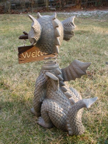 Gartendrache mit Wackelkopf Willkommen Drache Figur Gargoyle Garten - 3