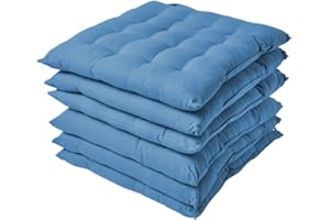 GREATOYAR Cojin para Silla, Cojín Decorativo con Correas de Sujeción, Cojin Cuadrado de Imitación de Lino, Decoración de Jardín Casa Terraza, Fabricado en España, 40x40x5cm, 6 Unidades, Azul