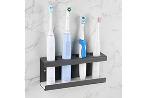 Adorila Wall Mounted Electric Toothbrush Holder, 4 Slots Toothbrush Stand with Diatomite Dish, Toothbrush Rack Compatible with AquaSonic Black Series, Kingheroes Sonic, Oral-B (Grey) (JJL7178003)