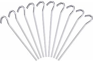 SALE JUNCTION Tent Pegs Heavy Duty Metal Pegs Corrosion Resistant Garden Pegs Large Tent Ground Hooks Suitable For Camping Hiking Traveling Beach & Football Goals Net Outdoor Activities Accessories Silver (10pcs)