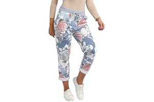 URBAN FASHION Crazy Fashion Femmes Denim Joggers Star Imprimé Pantalon de survêtement Floral Côtelé Ceinture Pantalon Dames Casual Été Italien Gym Pantalon de Course Plus La Taille 34-52