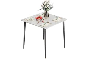 ‎FATIVO FATIVO Esstisch Tisch Weiß Küchentisch, 80×80cm Skandinavisch Esszimmertisch mit Metall Tischbeine - Esszimmertisch für Esszimmer Küchen