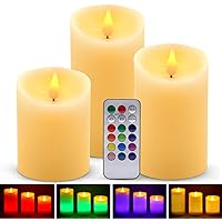 ALED LIGHT Velas de LED sin Llama, Pack de 3 Blanco Cálido más Multicolores Velas Electricas de Cera Reales con Mando a Dista