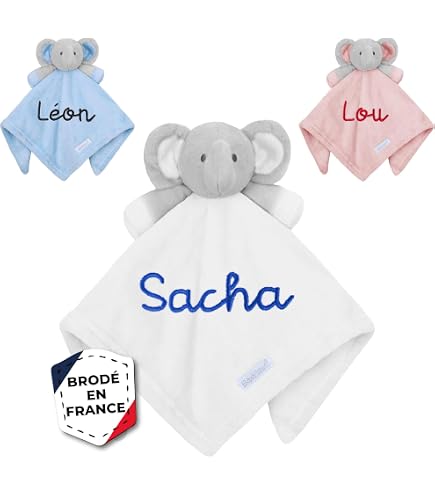 Doudou Personnalisé Bébé Gaosh Avec Prénom Brodé - Couverture Peluche 27x27 Cm, Anneau De Dentition - Choix De 6 Motifs Animaux - 11